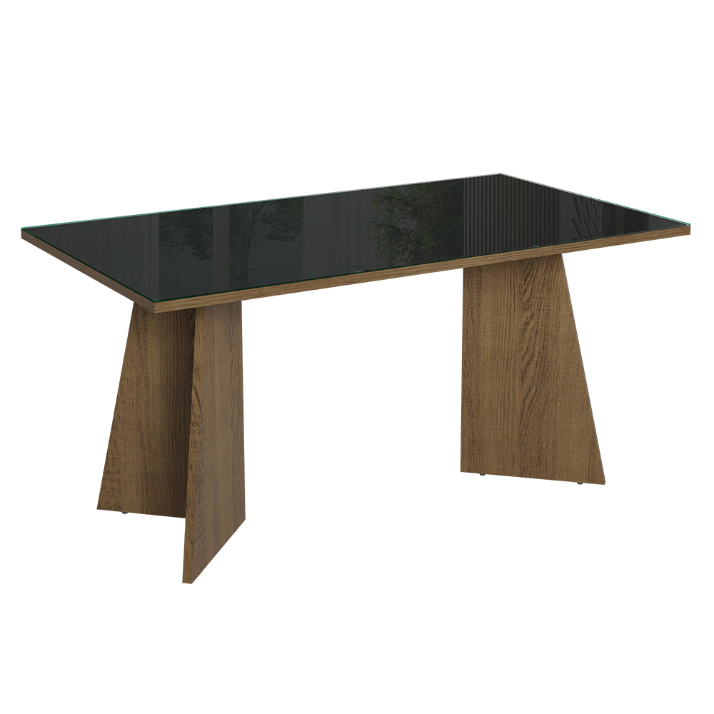Mesa de Jantar Retangular Tampo de Vidro 5389 Rustic/Preto Madesa - Rustic/Preto