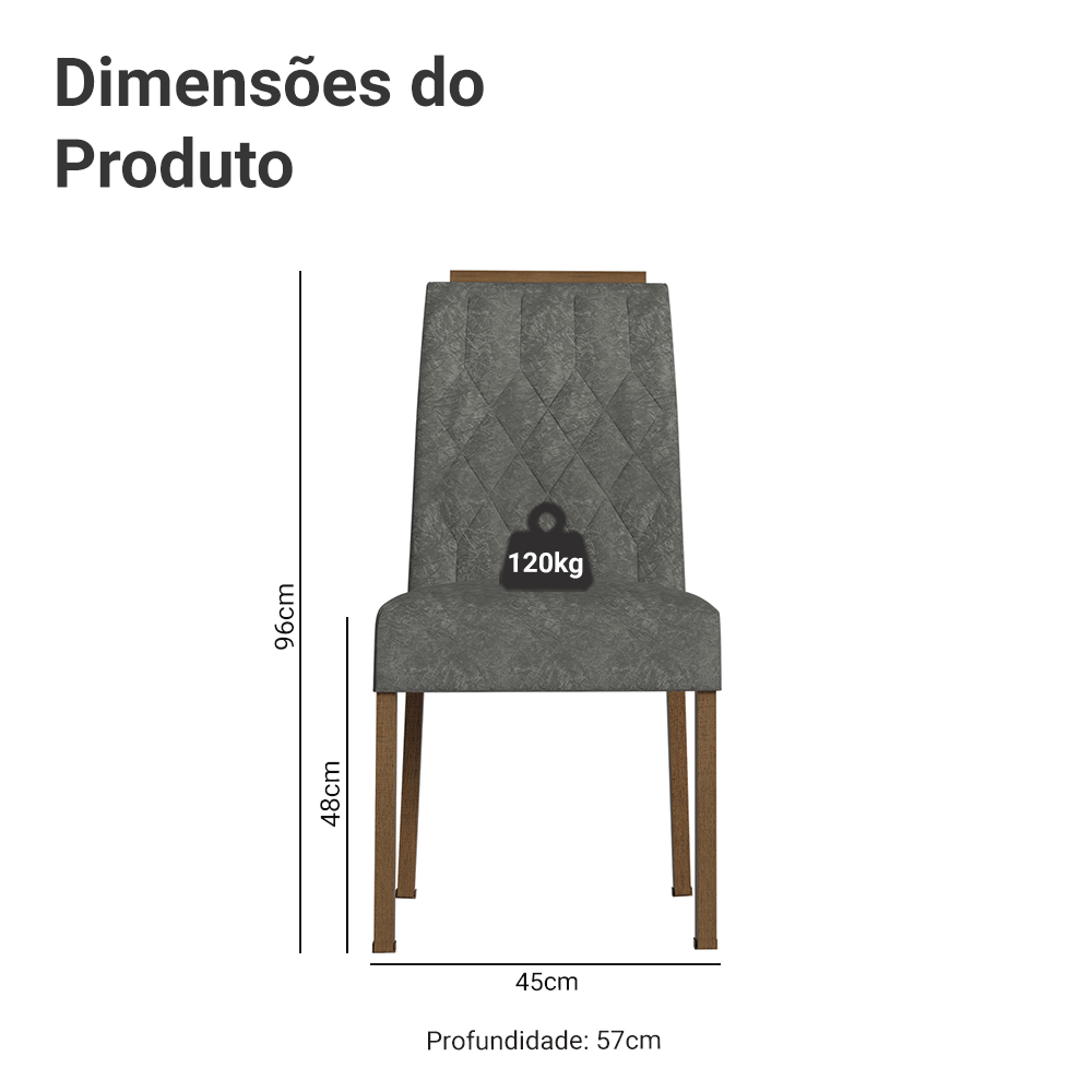 Kit 2 Cadeiras de Jantar 4256 com Espaldar Rustic/Silver Madesa