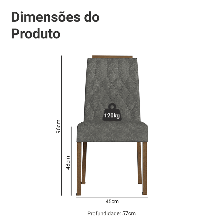 Kit 2 Cadeiras de Jantar 4256 com Espaldar Rustic/Silver Madesa