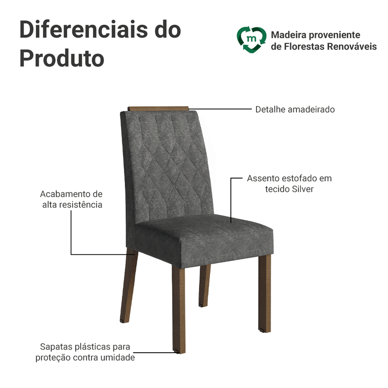 Kit 2 Cadeiras de Jantar 4256 com Espaldar Rustic/Silver Madesa