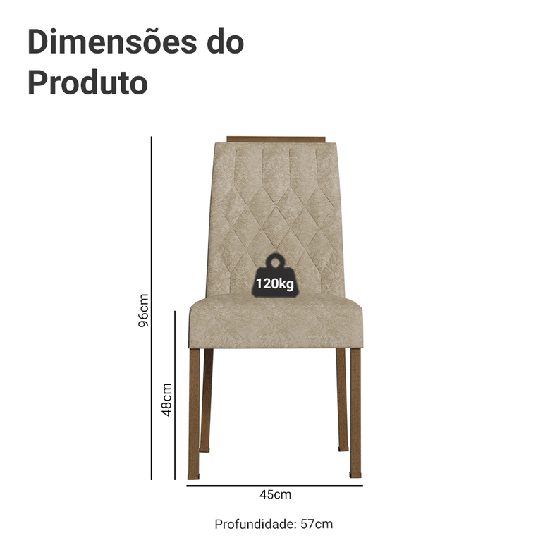 Kit 4 Cadeiras de Jantar 4256 com Espaldar Rustic/Imperial Madesa