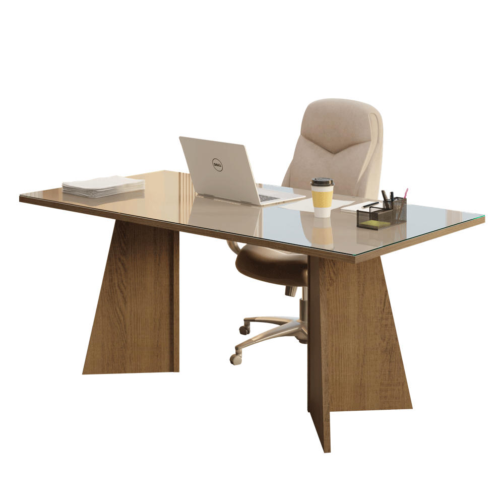 Mesa para Escritório Diretor Presidente 180cm Tampo de Vidro Rustic/Crema 5388 Madesa - Rustic/Crema