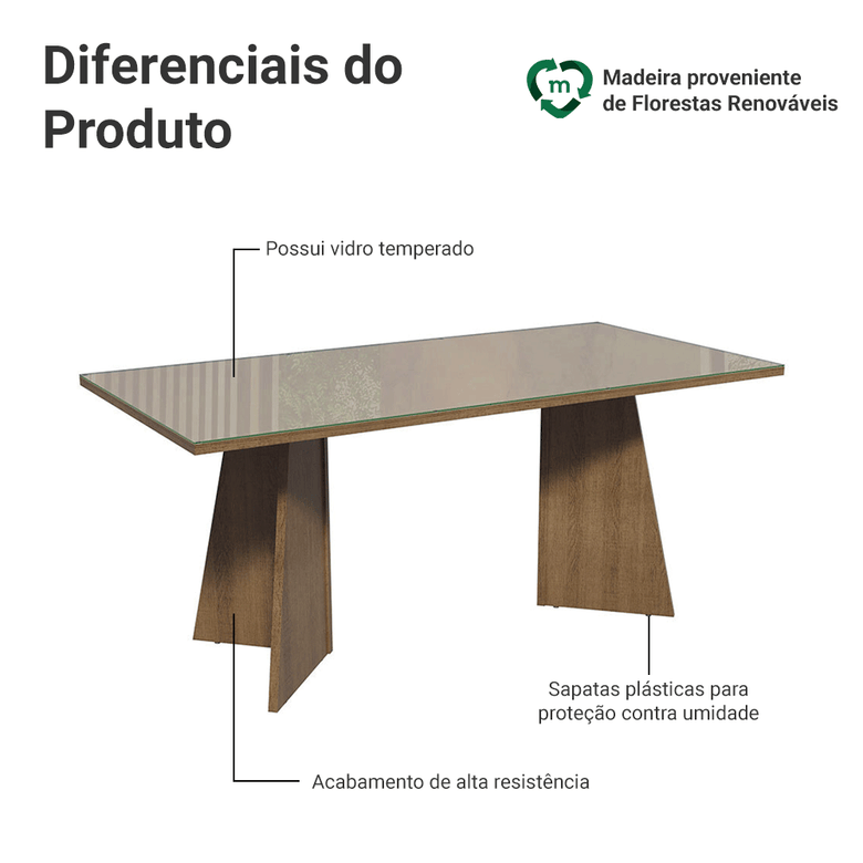 Mesa para Escritório Diretor Presidente 180cm Tampo de Vidro Rustic/Crema 5388 Madesa