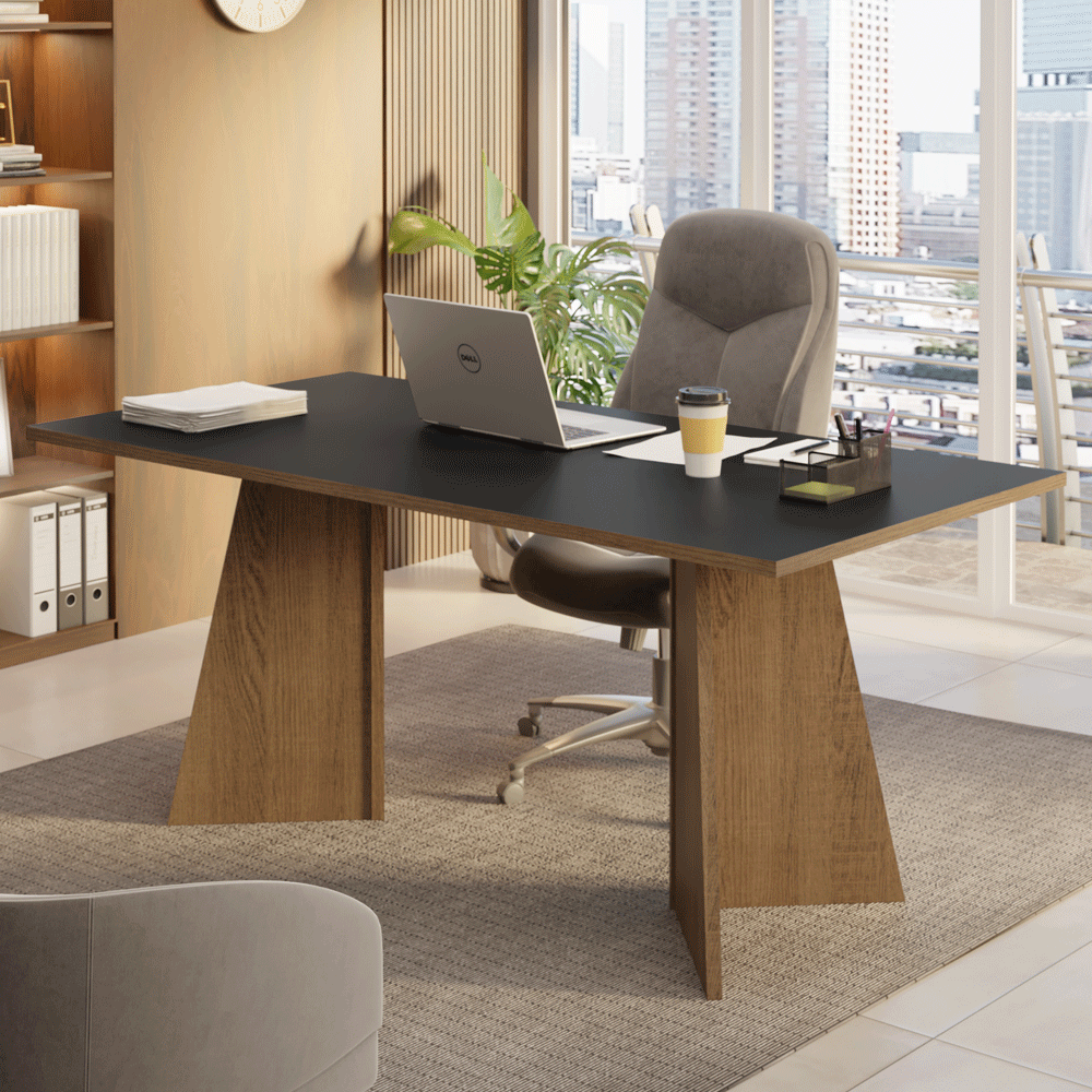Mesa para Escritório Diretor Presidente 180cm Rustic/Preto 5388 Madesa - Rustic/Preto