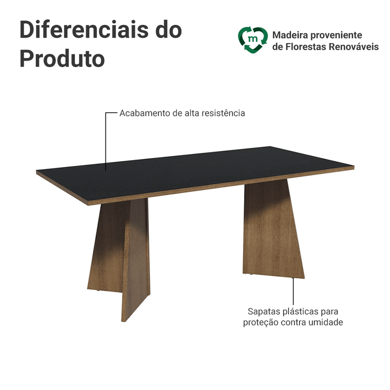 Mesa para Escritório Diretor Presidente 180cm Rustic/Preto 5388 Madesa