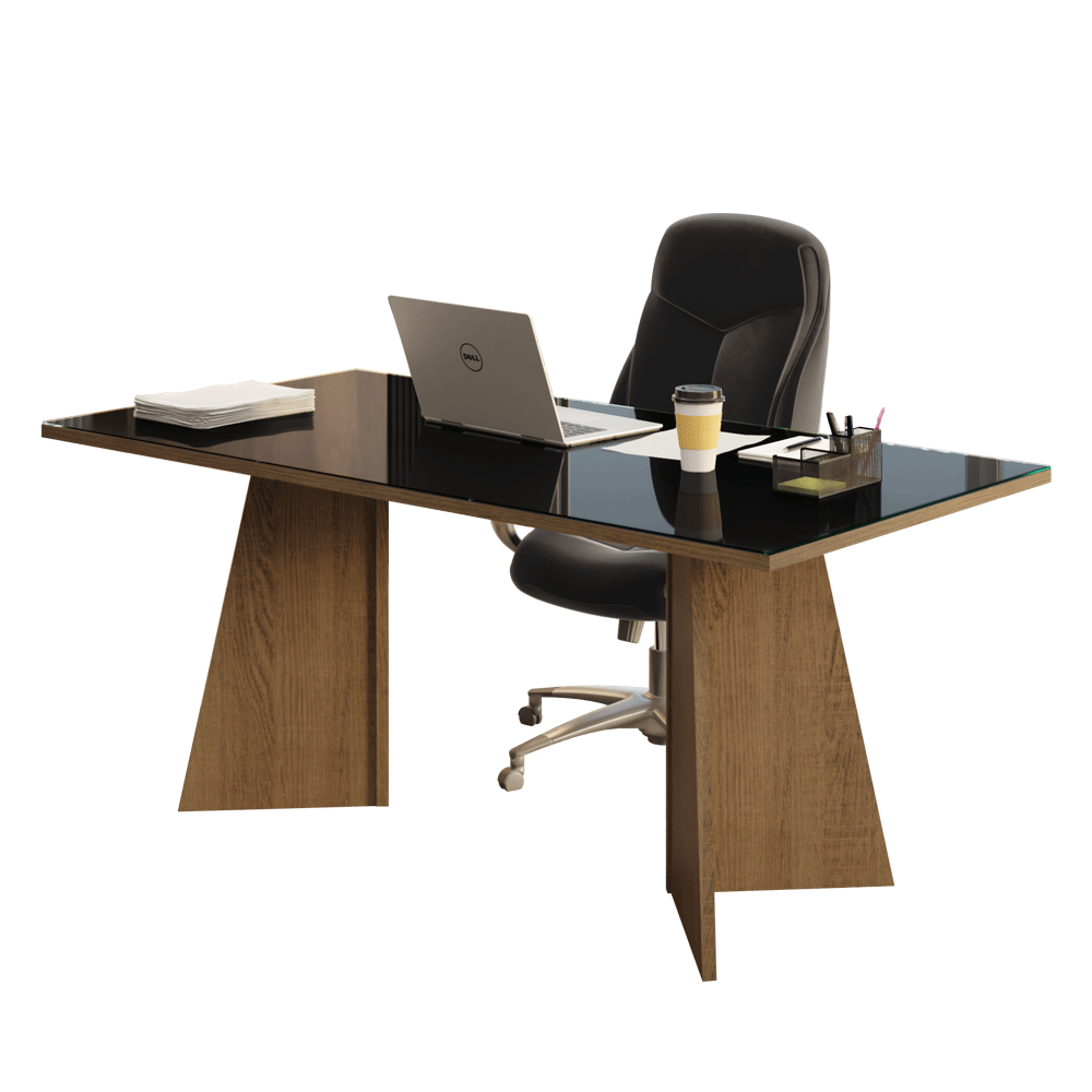 Mesa para Escritório Diretor Presidente 180cm Tampo de Vidro Rustic/Preto 5388 Madesa - Rustic/Preto