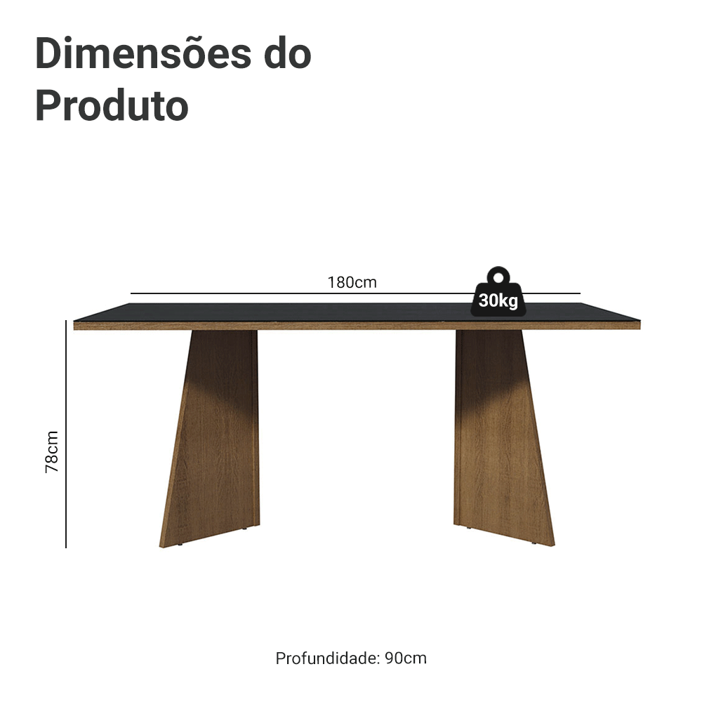 Mesa para Escritório Diretor Presidente 180cm Tampo de Vidro Rustic/Preto 5388 Madesa