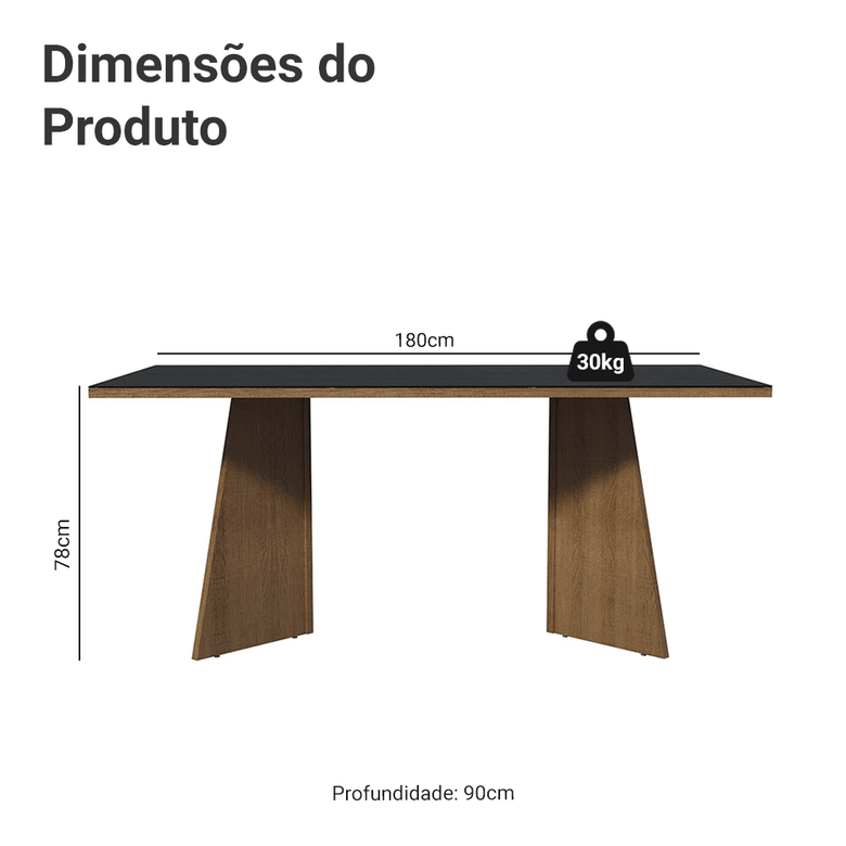 Mesa para Escritório Diretor Presidente 180cm Tampo de Vidro Rustic/Preto 5388 Madesa