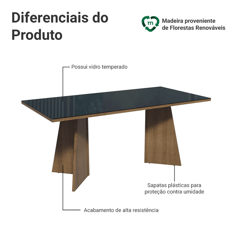 Mesa para Escritório Diretor Presidente 180cm Tampo de Vidro Rustic/Preto 5388 Madesa