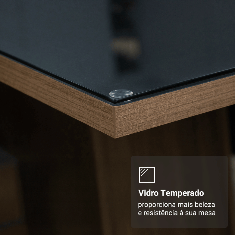Mesa para Escritório Diretor Presidente 180cm Tampo de Vidro Rustic/Preto 5388 Madesa