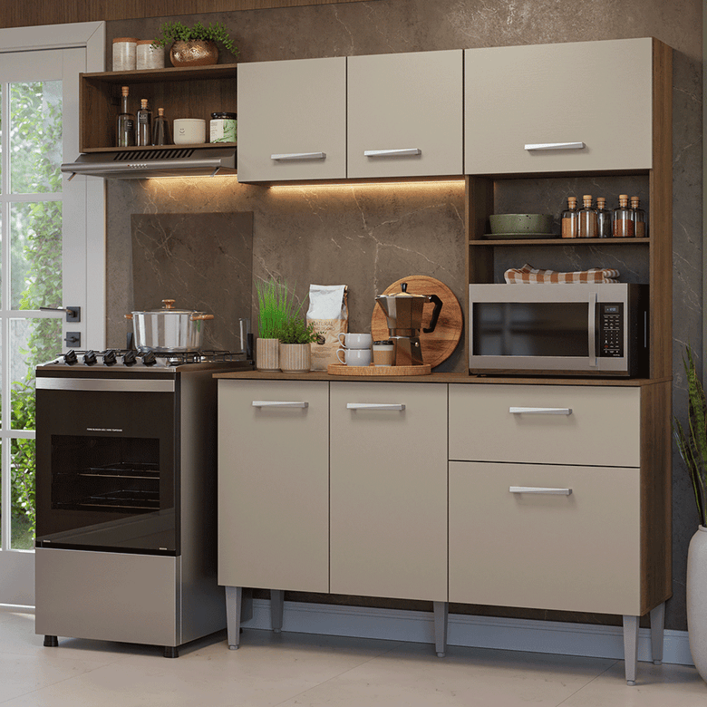 Armário de Cozinha Compacta 196cm Rustic/Crema Aura Madesa