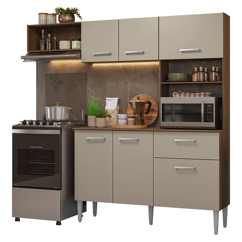 Armário de Cozinha Compacta 196cm Rustic/Crema Aura Madesa