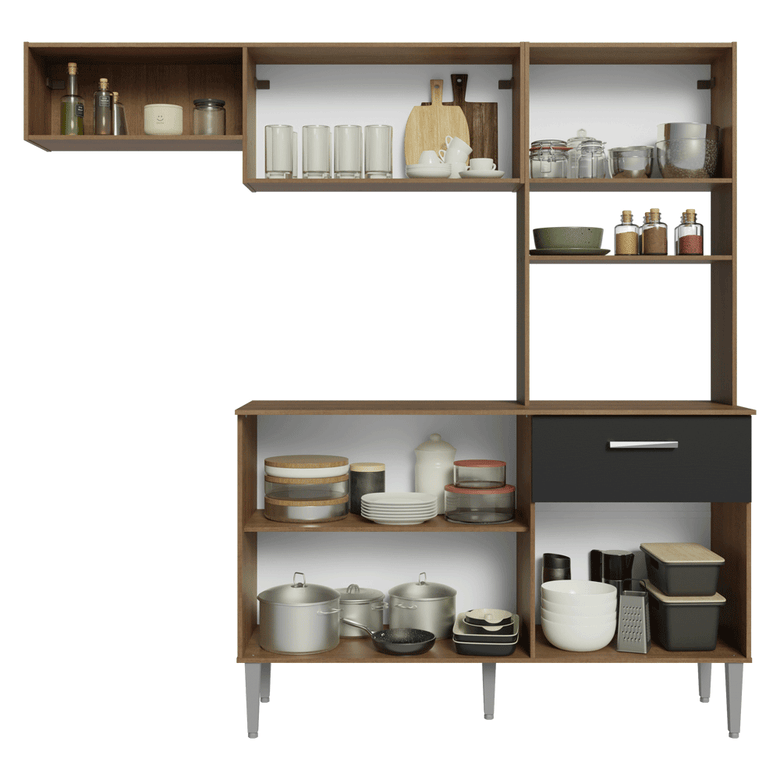 Armário de Cozinha Compacta 196cm Rustic/Preto Aura Madesa