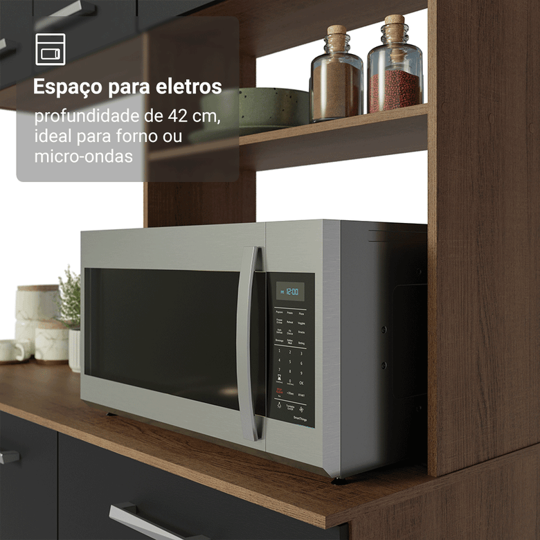 Armário de Cozinha Compacta 196cm Rustic/Preto Aura Madesa