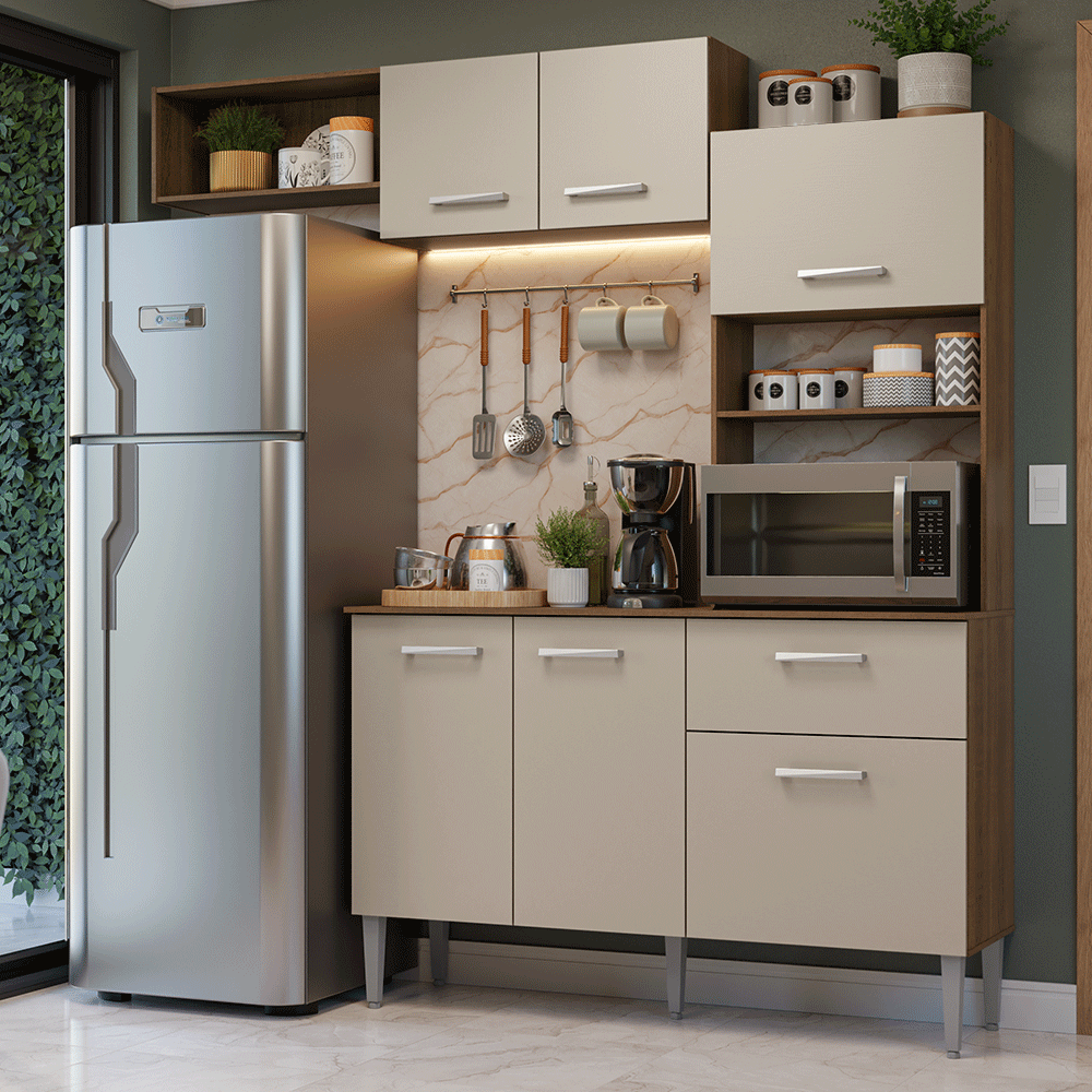 Armário de Cozinha Compacta 196cm Rustic/Crema Aura Madesa 01 - Rustic/Crema