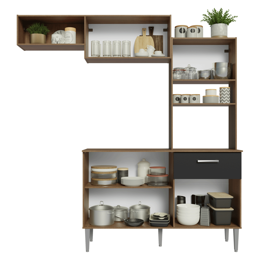 Armário de Cozinha Compacta 196cm Rustic/Preto Aura Madesa 01