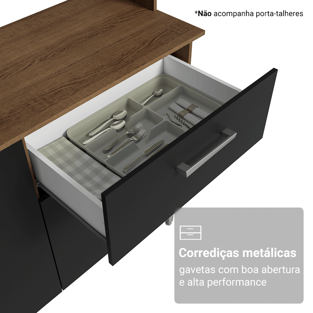 Armário de Cozinha Compacta 196cm Rustic/Preto Aura Madesa 01