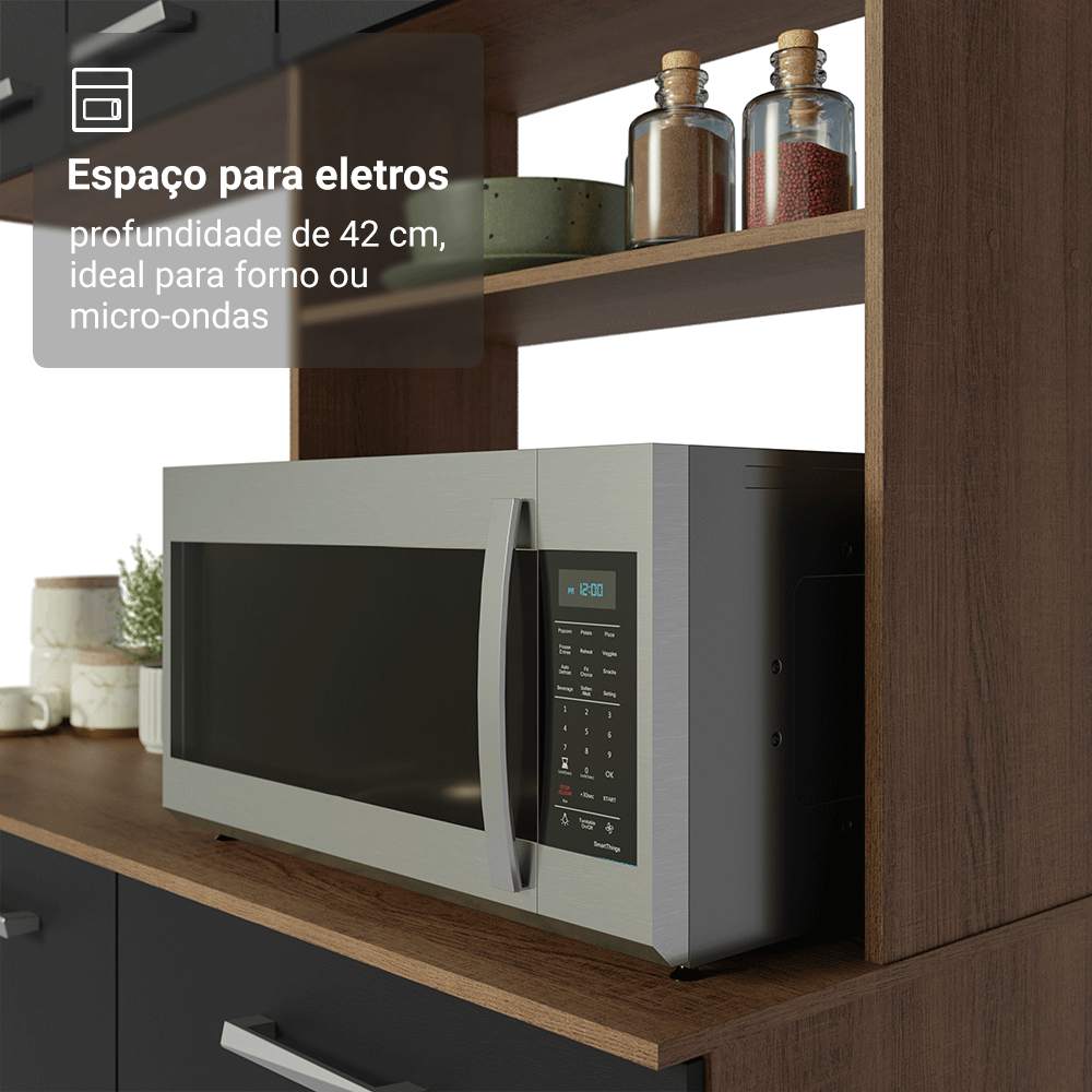 Armário de Cozinha Compacta 196cm Rustic/Preto Aura Madesa 01