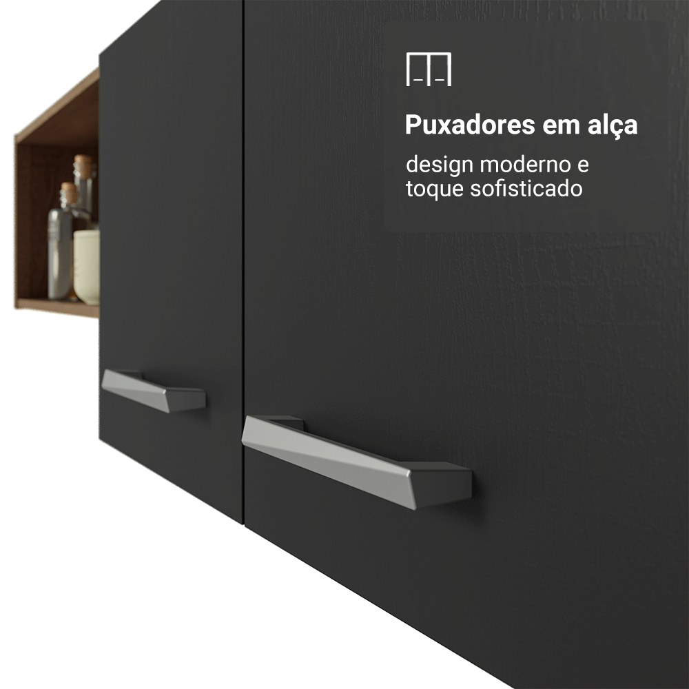 Armário de Cozinha Compacta 196cm Rustic/Preto Aura Madesa 01