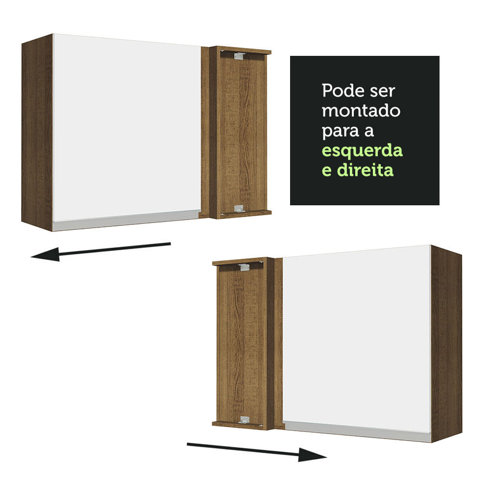 Armário Aéreo de Canto Madesa Glamy 1 Porta Rustic/Branco