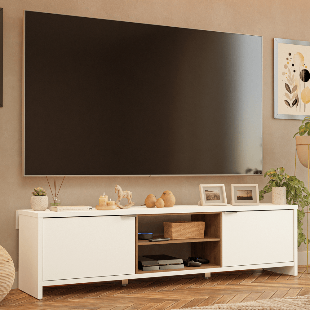 Rack para TV até 80 Polegadas 180cm 2 Portas Branco/Rustic Linz Madesa - Branco/Rustic