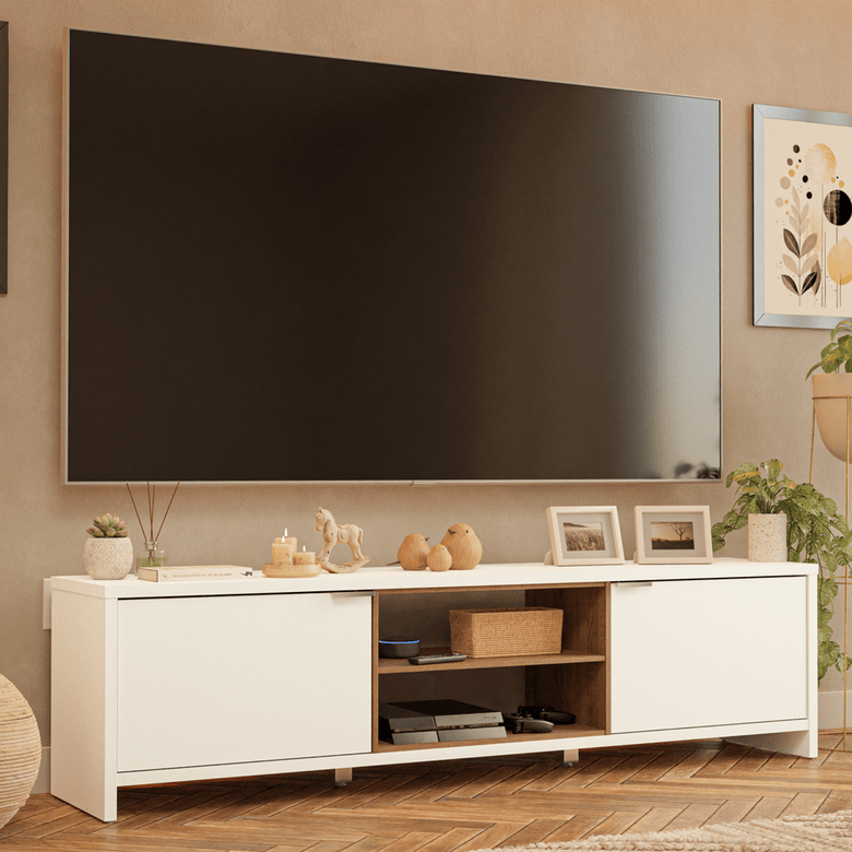Rack para TV até 80 Polegadas 180cm 2 Portas Branco/Rustic Linz Madesa