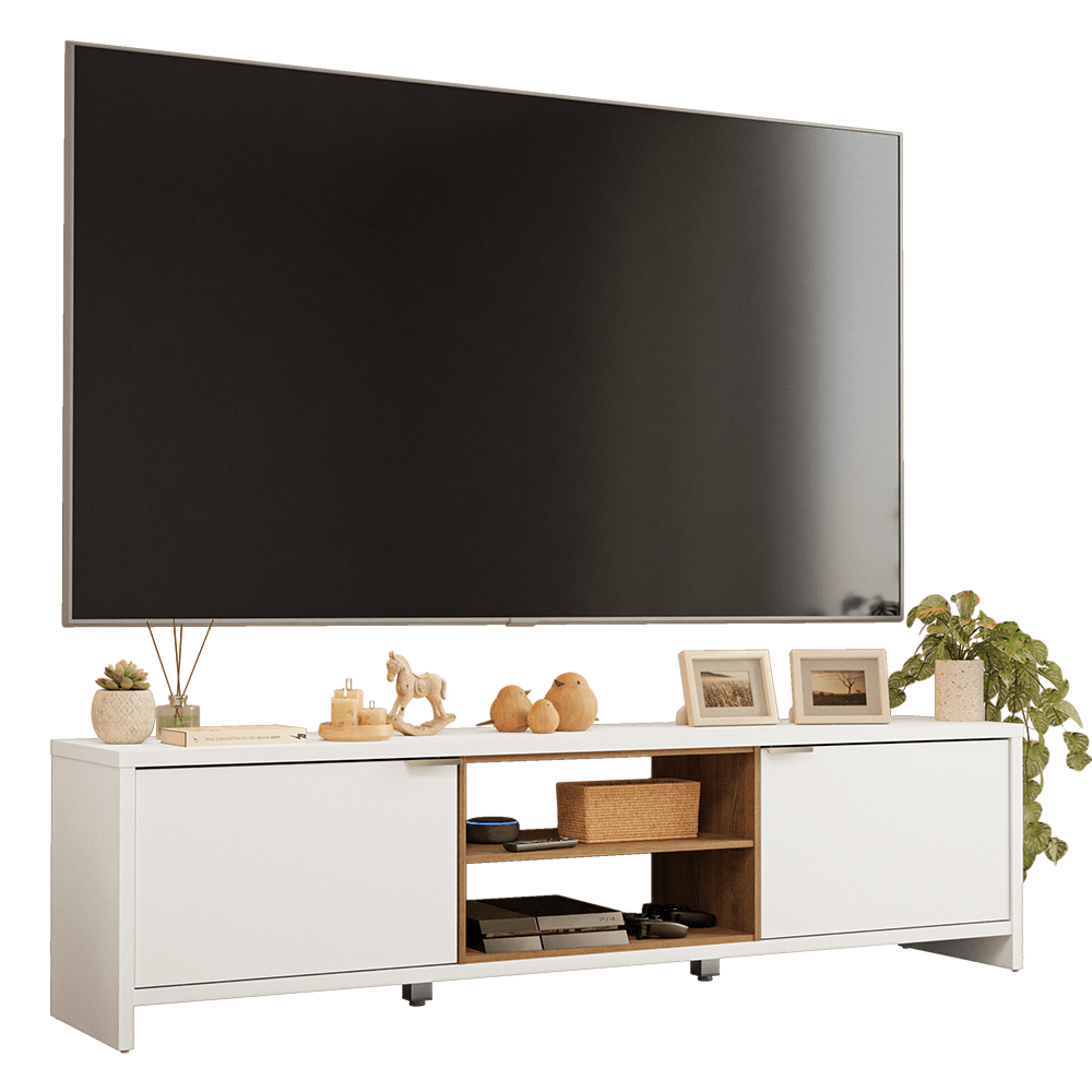 Rack para TV até 80 Polegadas 180cm 2 Portas Branco/Rustic Linz Madesa - Branco/Rustic