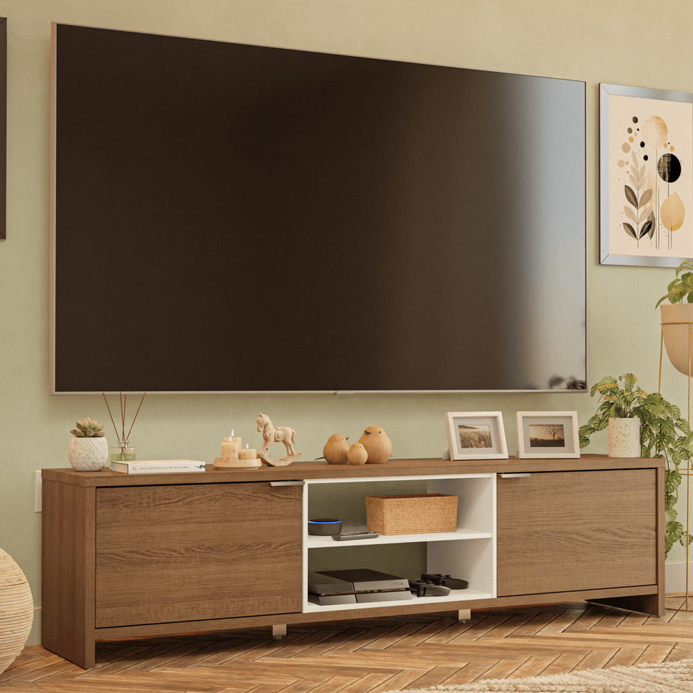 Rack para TV até 80 Polegadas 180cm 2 Portas Rustic/Branco Linz Madesa - Rustic/Branco