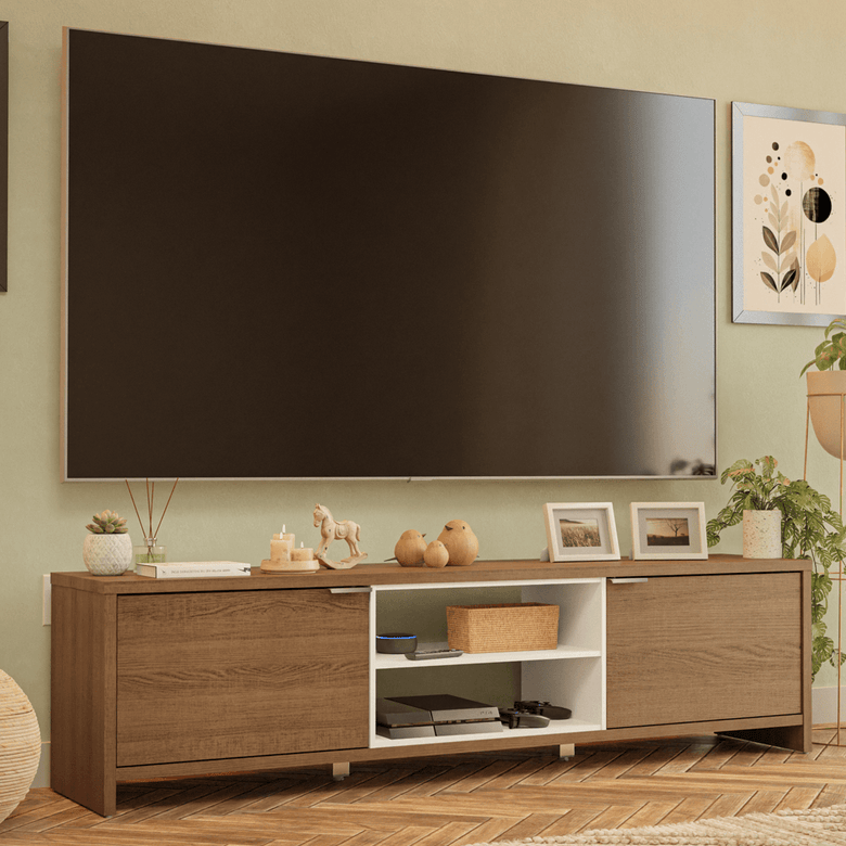 Rack para TV até 80 Polegadas 180cm 2 Portas Rustic/Branco Linz Madesa
