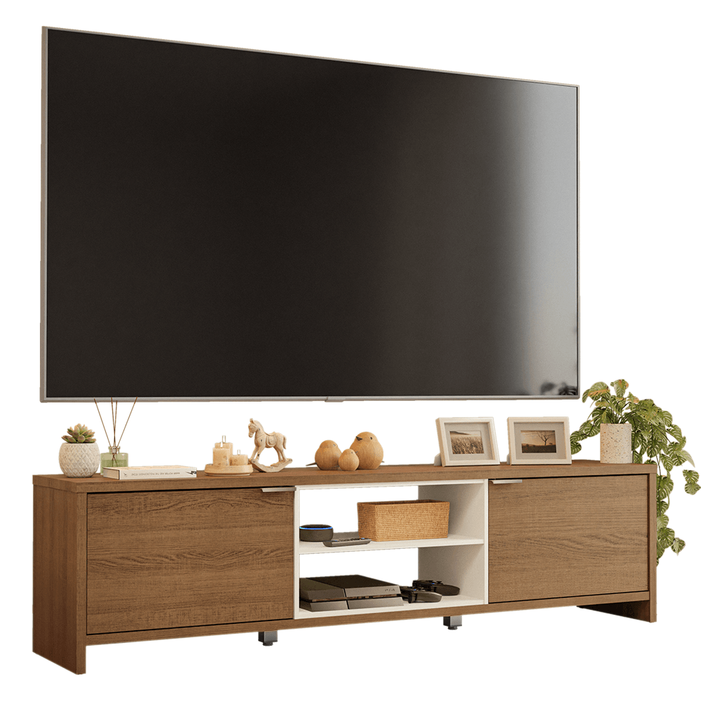 Rack para TV até 80 Polegadas 180cm 2 Portas Rustic/Branco Linz Madesa - Rustic/Branco