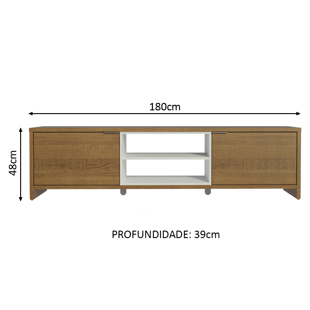 Rack para TV até 80 Polegadas 180cm 2 Portas Rustic/Branco Linz Madesa