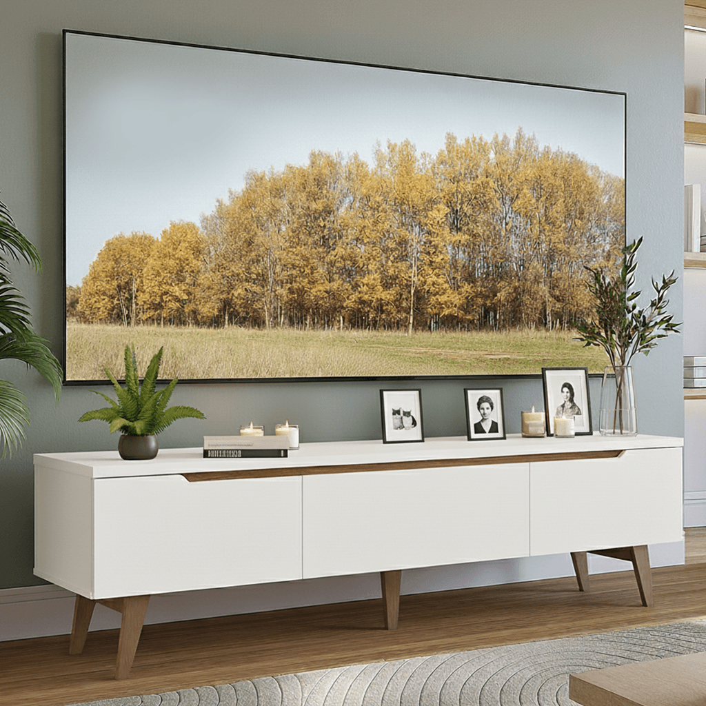 Rack para TV até 80 Polegadas 180cm 2 Portas 1 Gaveta Branco/Rustic Toronto Madesa - Branco/Rustic