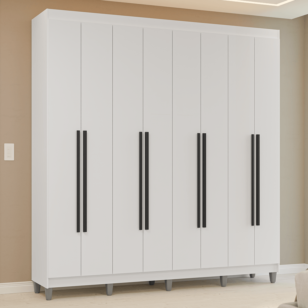 Guarda-Roupa Casal com Pés 8 Portas Batentes Branco/Branco/Preto Venus Madesa - Branco/Branco/Preto