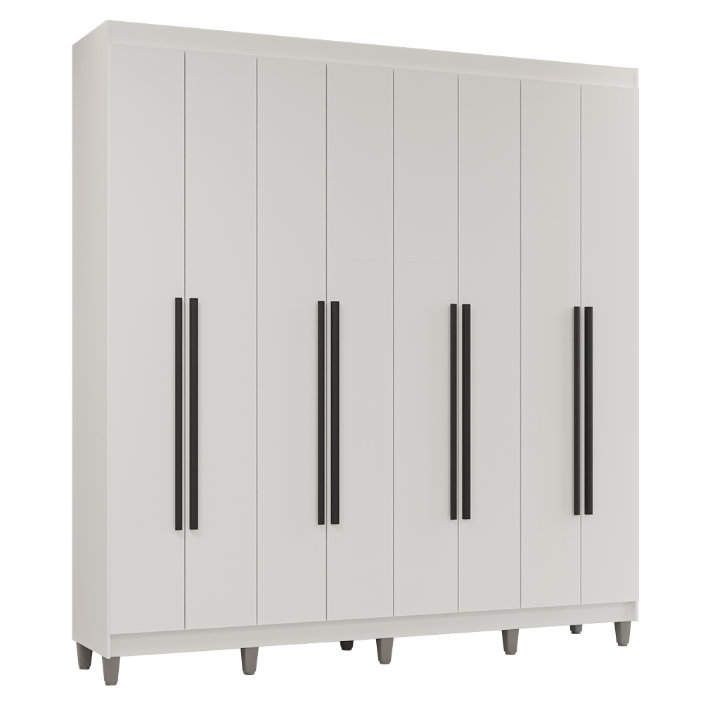Guarda-Roupa Casal com Pés 8 Portas Batentes Branco/Branco/Preto Venus Madesa - Branco/Branco/Preto