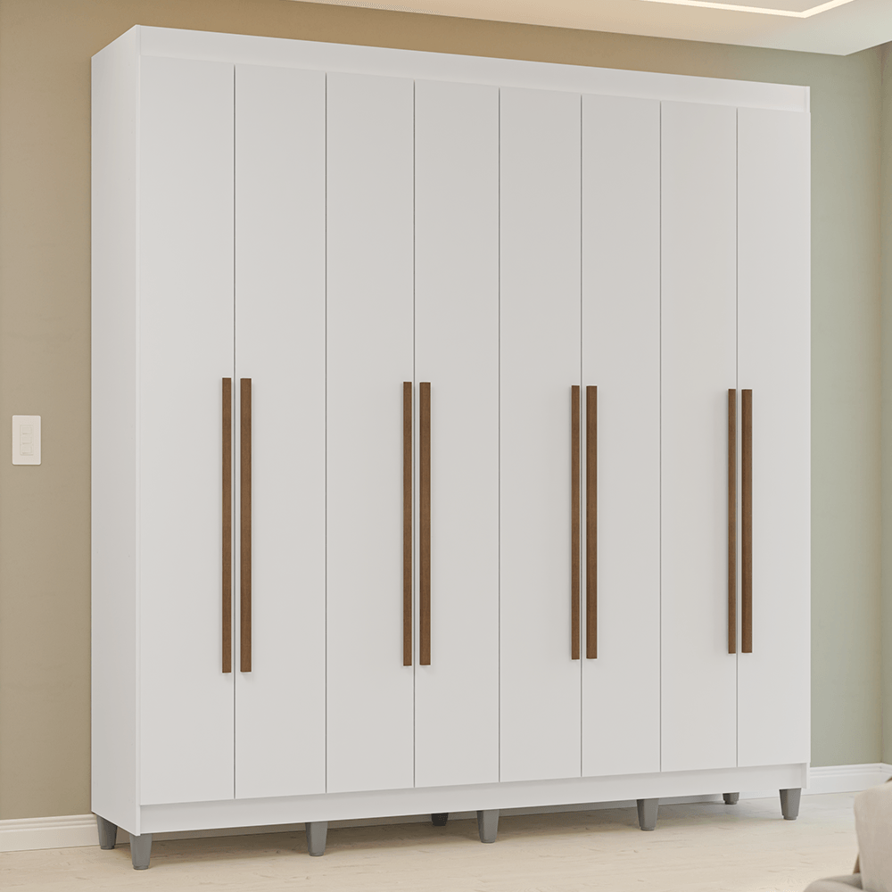 Guarda-Roupa Casal com Pés 8 Portas Batentes Branco/Branco/Rustic Venus Madesa - Branco/Branco/Rustic