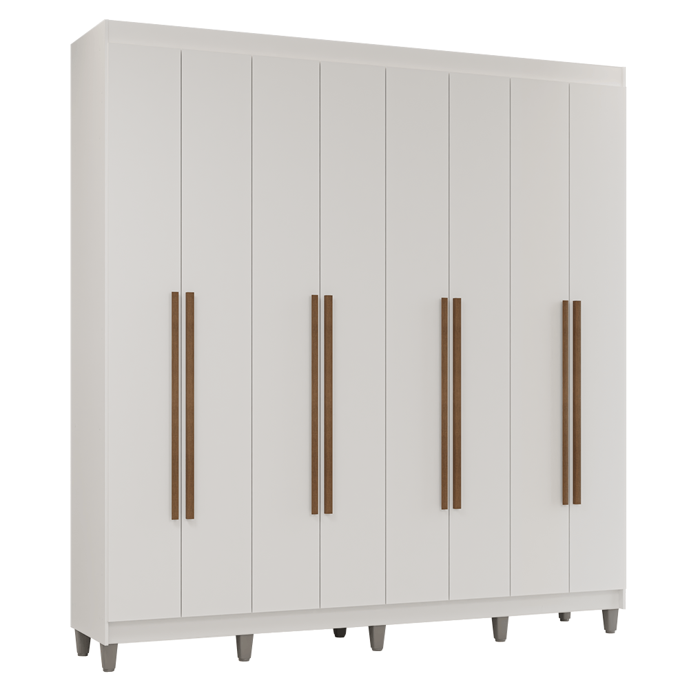 Guarda-Roupa Casal com Pés 8 Portas Batentes Branco/Branco/Rustic Venus Madesa - Branco/Branco/Rustic