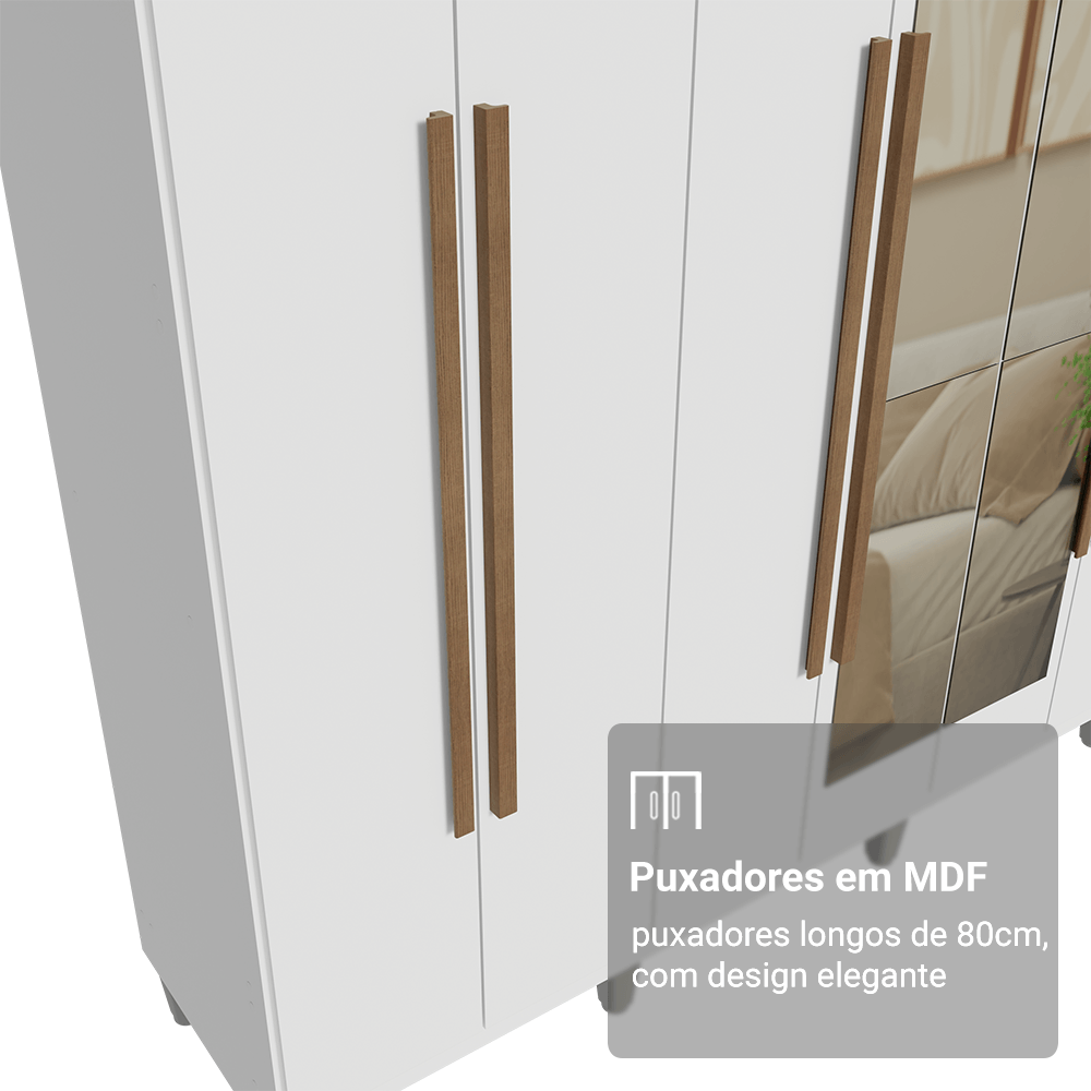 Guarda-Roupa Casal com Pés 8 Portas Batentes com Espelho Branco/Branco/Rustic Venus Madesa