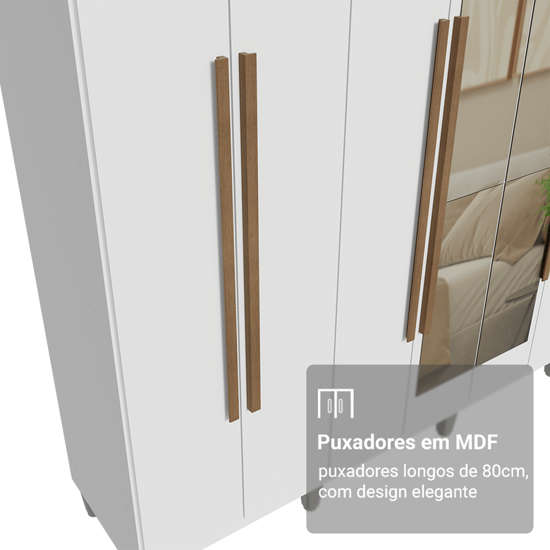Guarda-Roupa Casal com Pés 8 Portas Batentes com Espelho Branco/Branco/Rustic Venus Madesa
