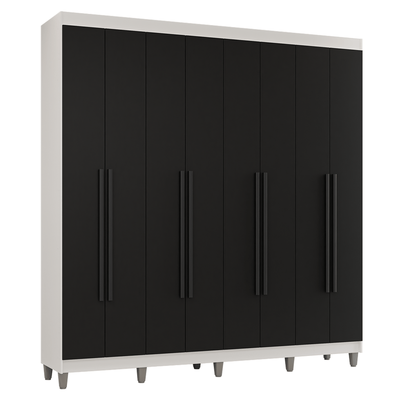 Guarda-Roupa Casal com Pés 8 Portas Batentes Branco/Preto/Preto Venus Madesa