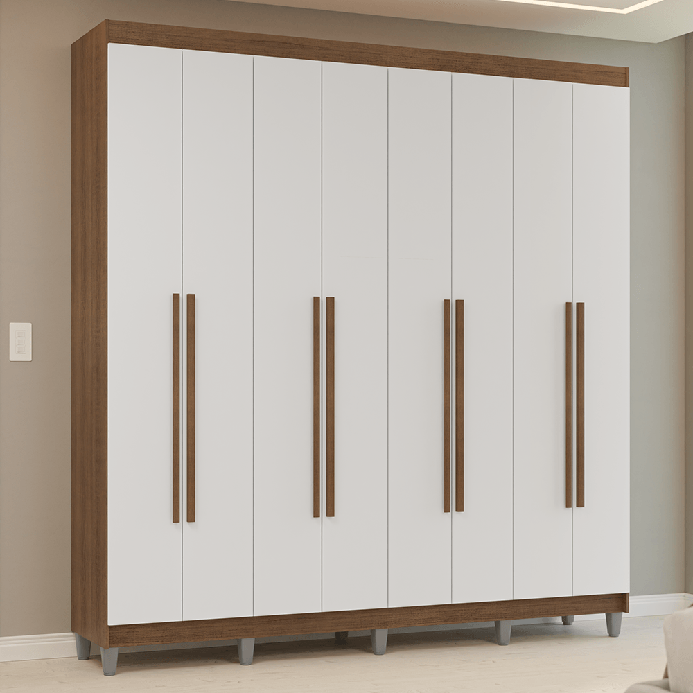 Guarda-Roupa Casal com Pés 8 Portas Batentes Rustic/Branco/Rustic Venus Madesa - Rustic/Branco/Rustic