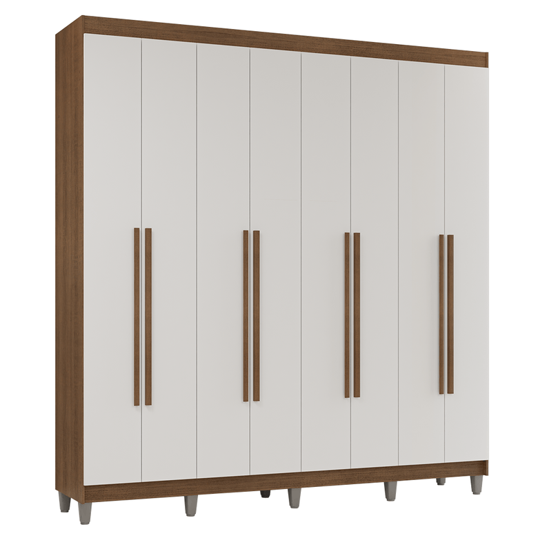Guarda-Roupa Casal com Pés 8 Portas Batentes Rustic/Branco/Rustic Venus Madesa