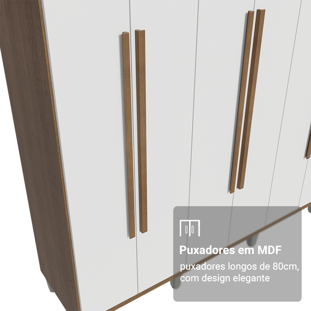 Guarda-Roupa Casal com Pés 8 Portas Batentes Rustic/Branco/Rustic Venus Madesa