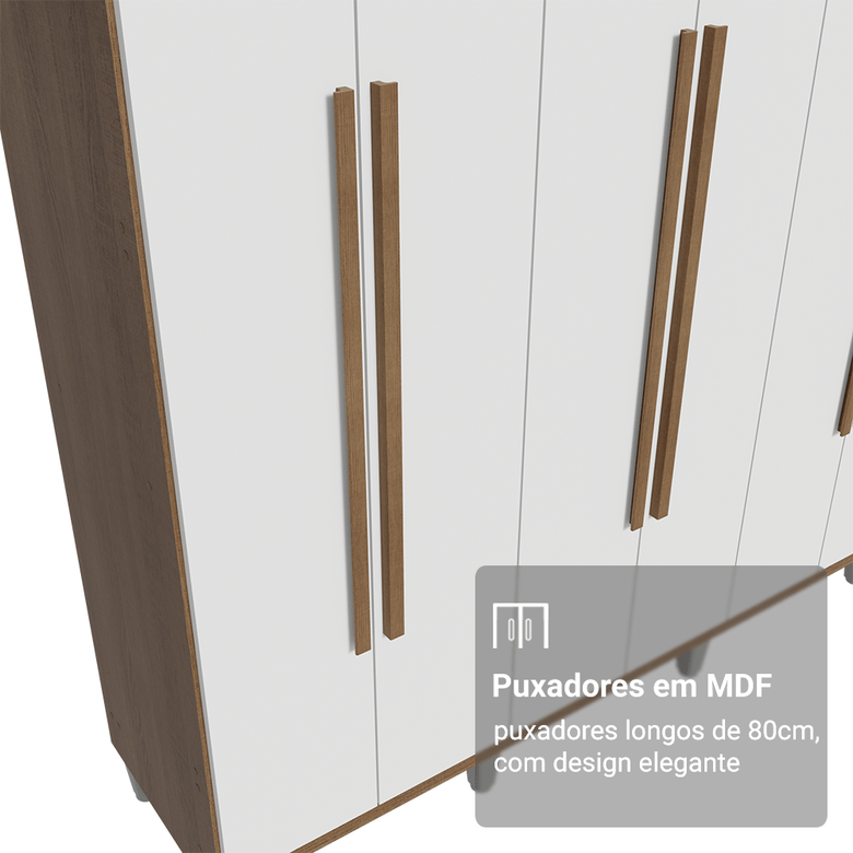 Guarda-Roupa Casal com Pés 8 Portas Batentes Rustic/Branco/Rustic Venus Madesa