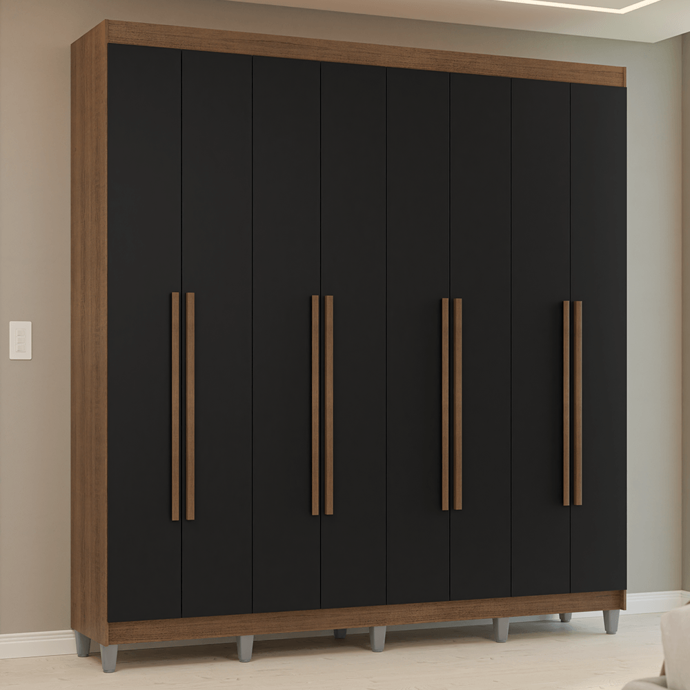 Guarda-Roupa Casal com Pés 8 Portas Batentes Rustic/Preto/Rustic Venus Madesa - Rustic/Preto/Rustic