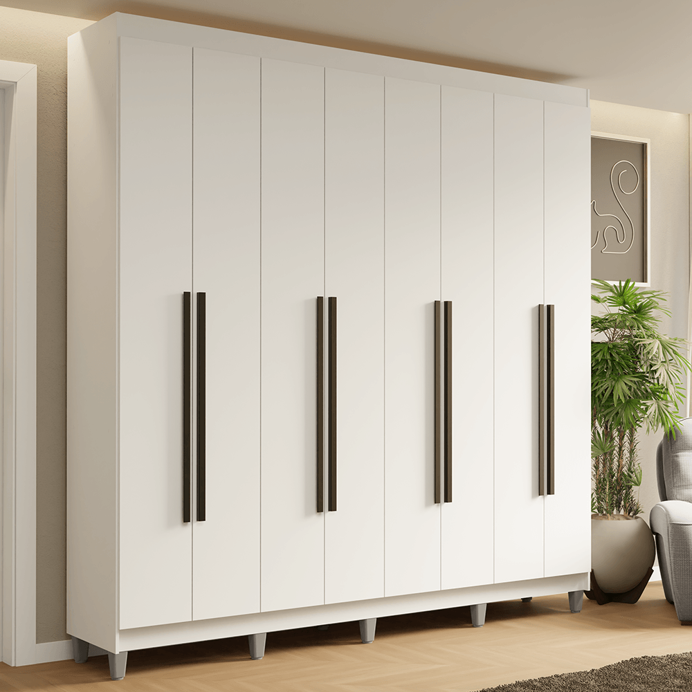 Guarda-Roupa Casal com Pés 8 Portas Batentes Branco/Branco/Preto Saturno Madesa - Branco/Branco/Preto