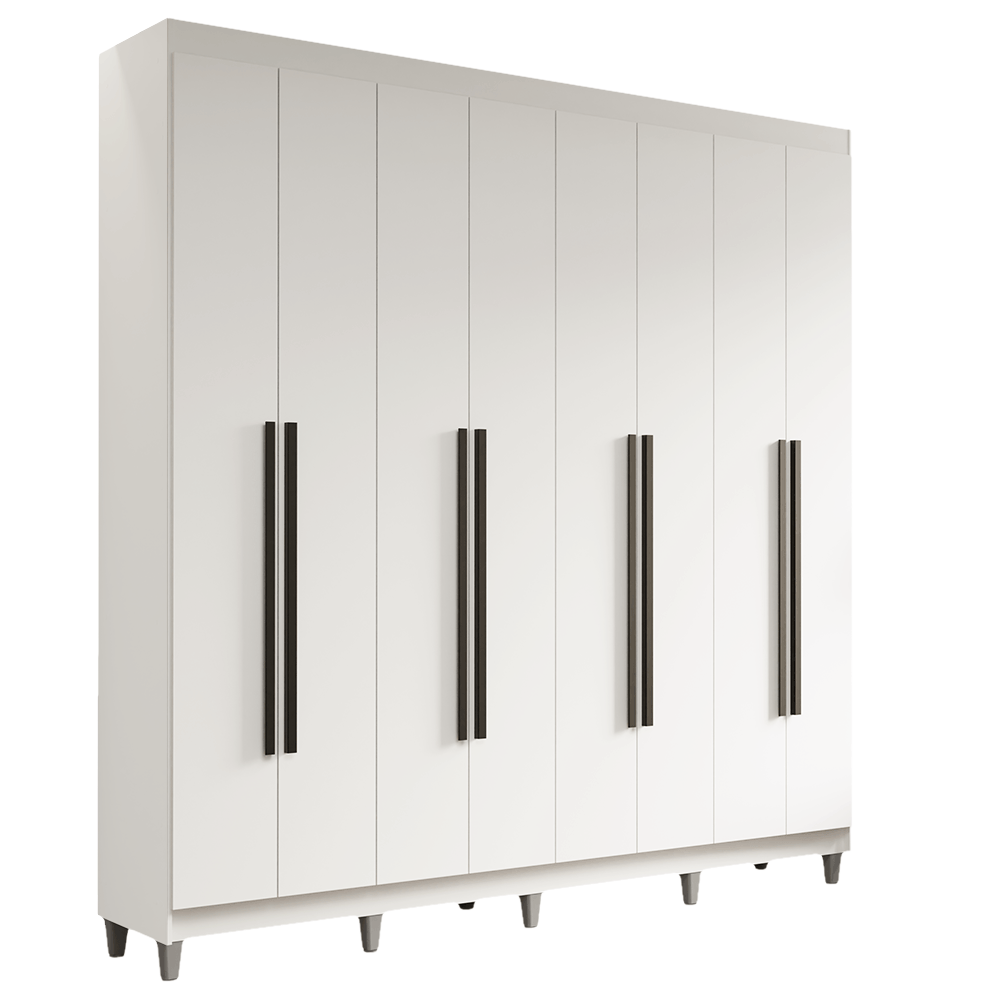 Guarda-Roupa Casal com Pés 8 Portas Batentes Branco/Branco/Preto Saturno Madesa - Branco/Branco/Preto