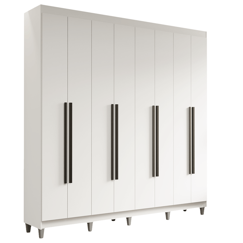 Guarda-Roupa Casal com Pés 8 Portas Batentes Branco/Branco/Preto Saturno Madesa