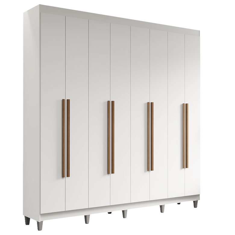 Guarda-Roupa Casal com Pés 8 Portas Batentes Branco/Branco/Rustic Saturno Madesa