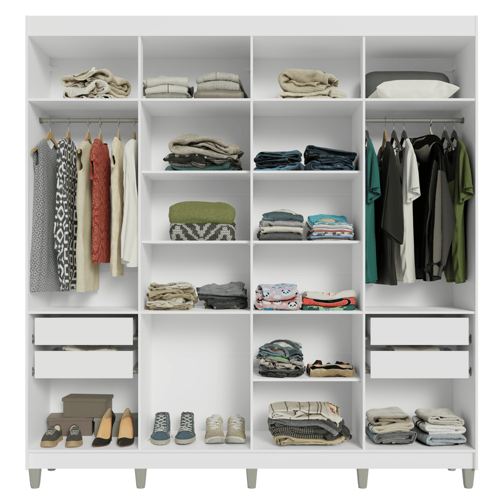 Guarda-Roupa Casal com Pés 8 Portas Batentes com Espelho Branco/Branco/Rustic Saturno Madesa