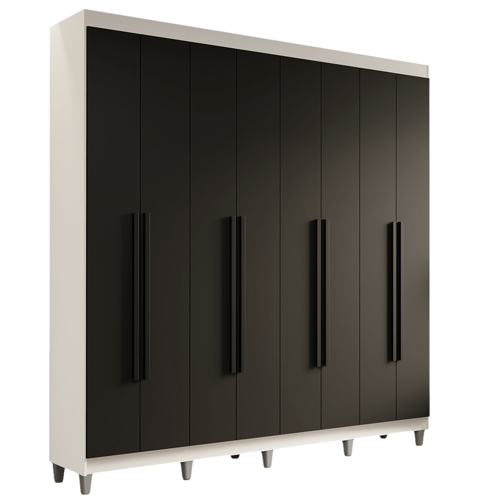 Guarda-Roupa Casal com Pés 8 Portas Batentes Branco/Preto/Branco Saturno Madesa - Branco/Preto/Preto